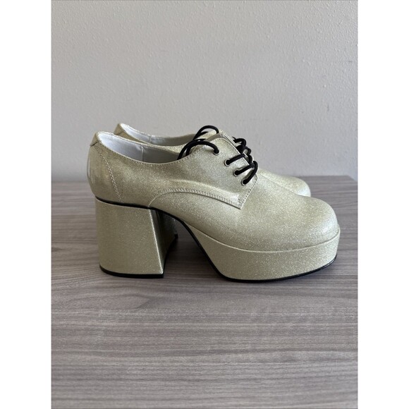 Men's Funtasma Gold Glitter Platform Shoes Cosplay Glam Pimp Size Medium 10/11 - Picture 1 of 12